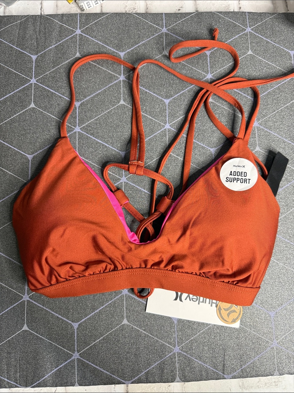 Hurley Womens Amber Orange Pink Adjustable Bikini Top HT1193 Size Large NEW